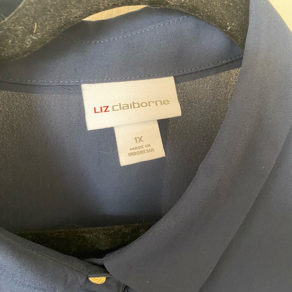 Liz Claiborne Navy Blue Ruffle Blouse - Picture 2 of 5